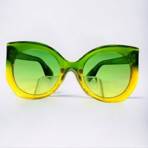 1960's Oversized Green + Yellow Butterfly Sunglasses